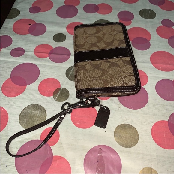 Coach - Brown Monogram Wristlet Wallet w/ Leather Trim - Picture 11 of 11